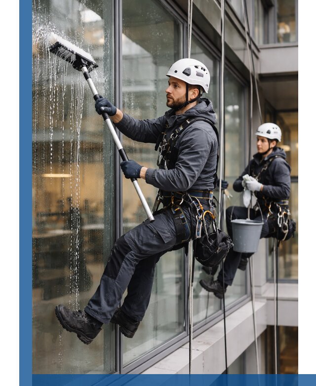 Профессиональная мойка витражей промышленными альпинистами в Балашове