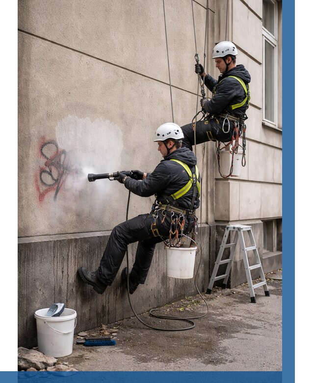 Удаление граффити с фасада в Балашове от 4576 р. | ВЫСОТНИК-Бла