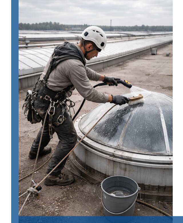 Мойка зенитных фонарей на кровле для промышленных объектов в Балашове