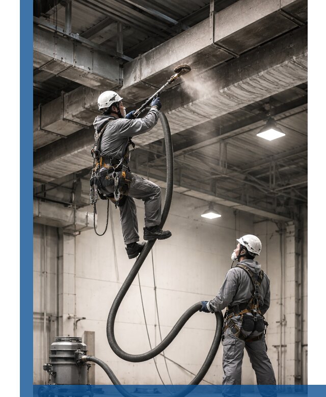 Обеспыливание потолочных конструкций в Балашове промышленным альпинизмом