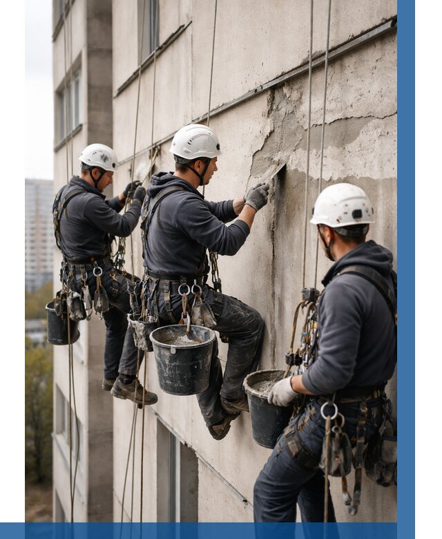 Ремонт бетонных элементов фасада в Балашове от 2542 р. | ВЫСОТНИК-Бла