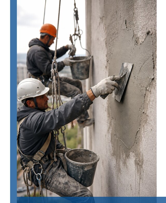 Штукатурка фасада на высоте в Балашове профессиональные работы