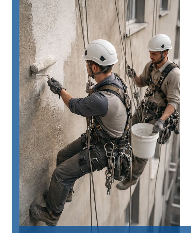 Грунтовка фасада на высоте в Балашове промышленными альпинистами