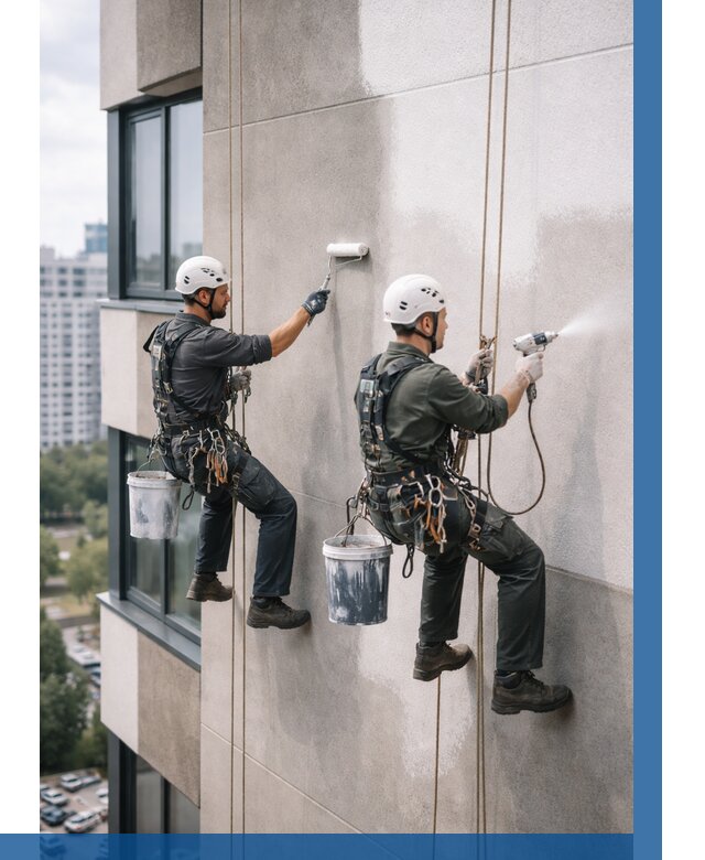 Покраска фасада альпинистами в Балашове от 305 р. | ВЫСОТНИК-Бла