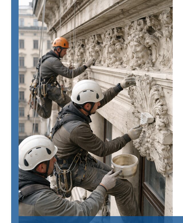 Реставрация фасадной лепнины с высотными работами в Балашове