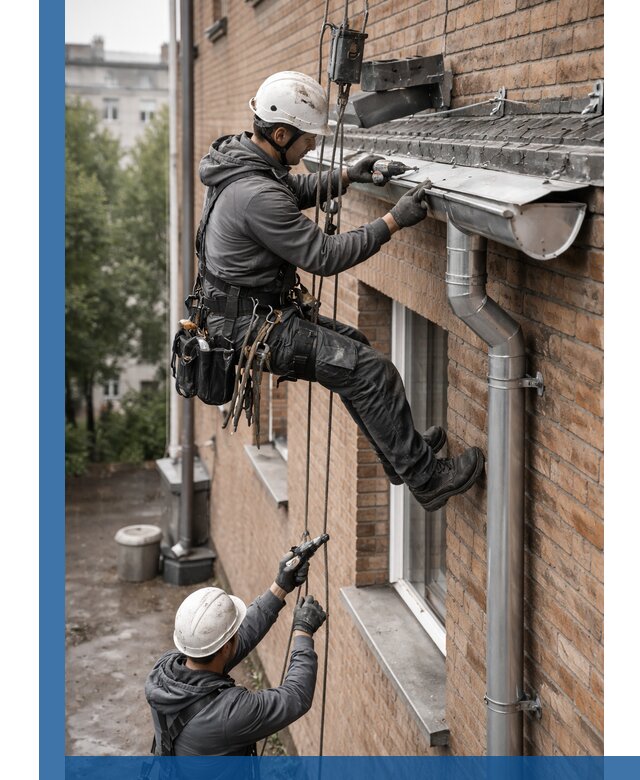 Монтаж водосточной системы на здании в Балашове под ключ