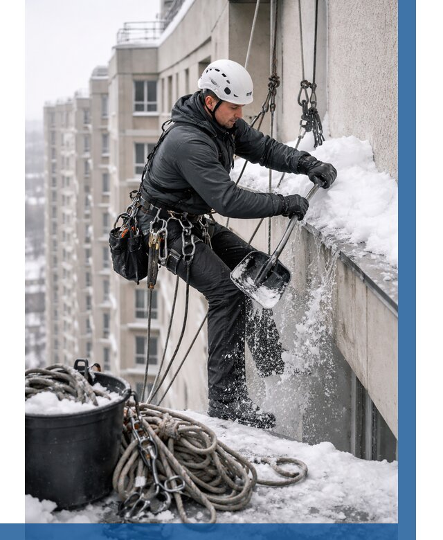 Очистка карнизов от снега в Балашове от 305 р. | ВЫСОТНИК-Бла