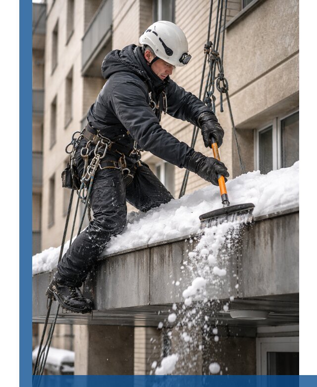 Очистка козырьков от снега в Балашове круглогодично безопасно