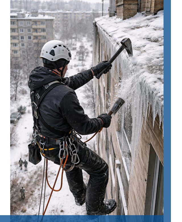 Сбивание сосулек с крыши в Балашове по цене от 4576 р. | ВЫСОТНИК-Бла