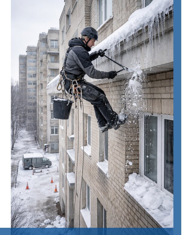 Удаление наледи с карнизов в Балашове от 356 р. | ВЫСОТНИК-Бла