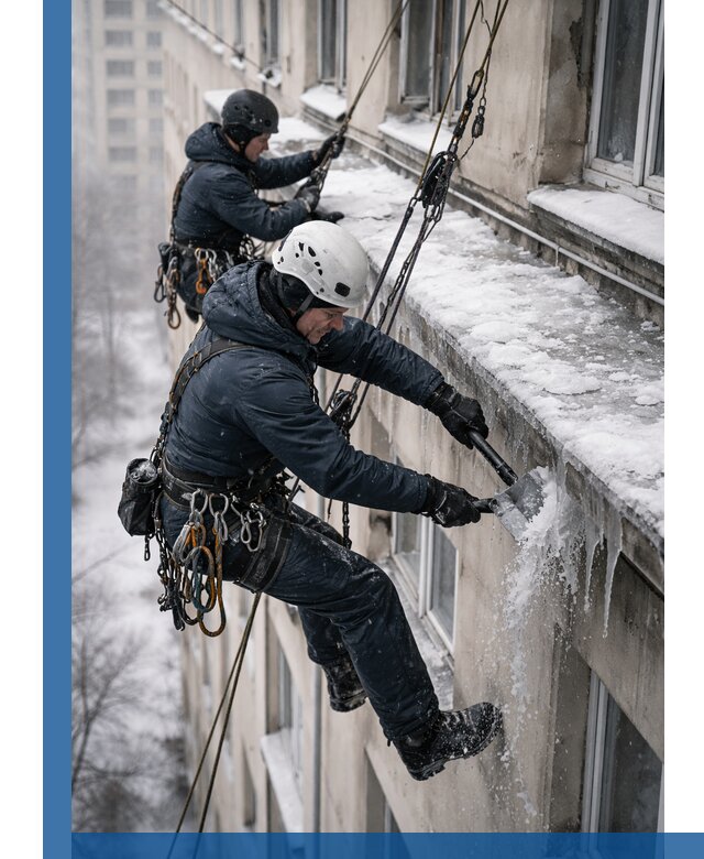 Удаление наледи и сосулек с карнизов в Балашове профессионально