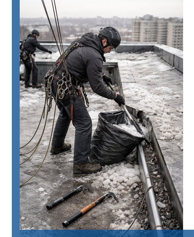Аварийная очистка кровли в Балашове от промальпинистов