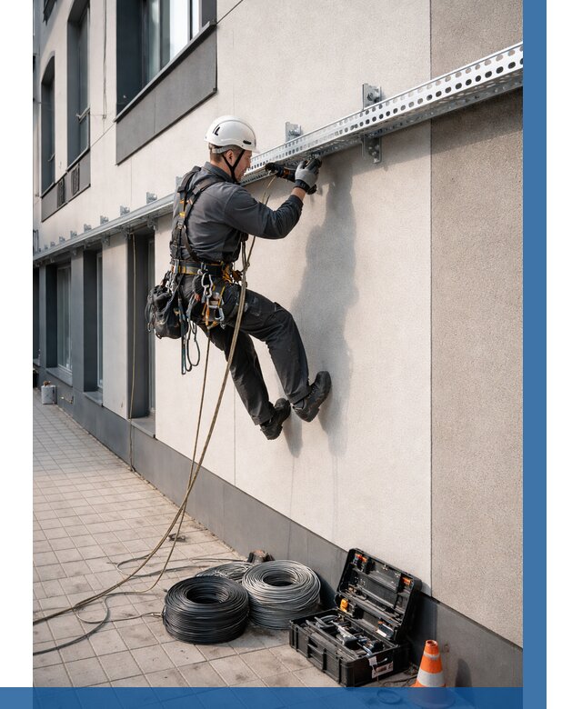 Монтаж кабельных лотков на фасаде в Балашове от 1220 р. | ВЫСОТНИК-Бла