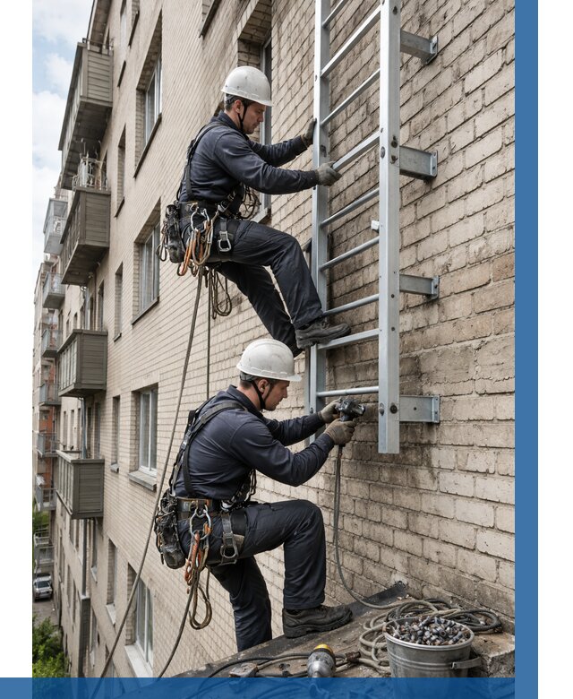 Монтаж пожарной лестницы в Балашове от 25423 р заказать у ВЫСОТНИК-Бла