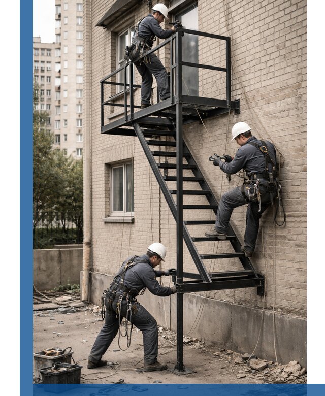 Монтаж пожарной лестницы в Балашове, установка и крепление