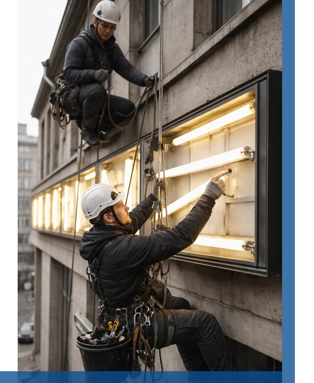 Замена ламп в вывеске в Балашове под ключ от 3559 р. | ВЫСОТНИК-Бла