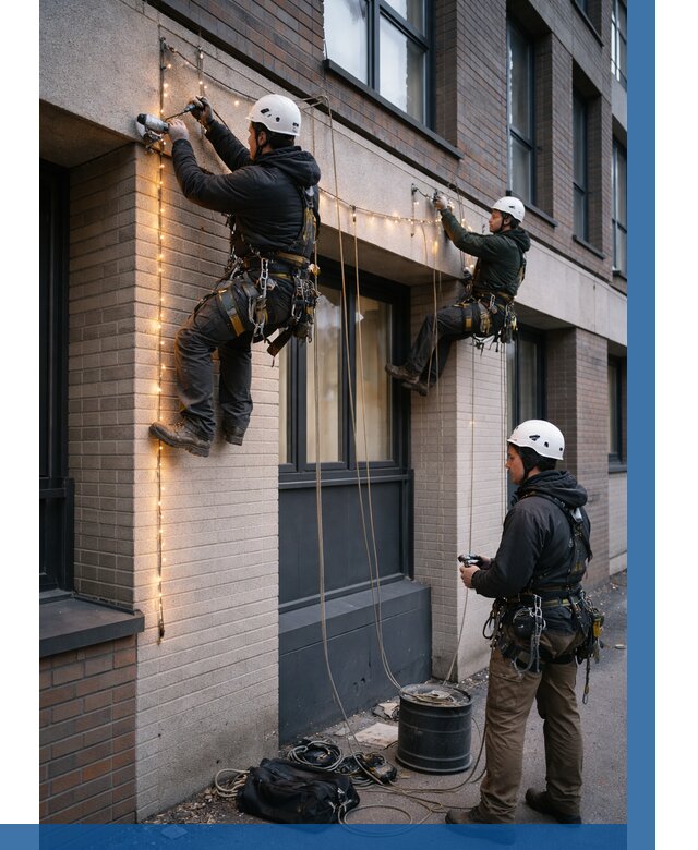 Монтаж гирлянд на фасаде в Балашове от 3559 р. | ВЫСОТНИК-Бла