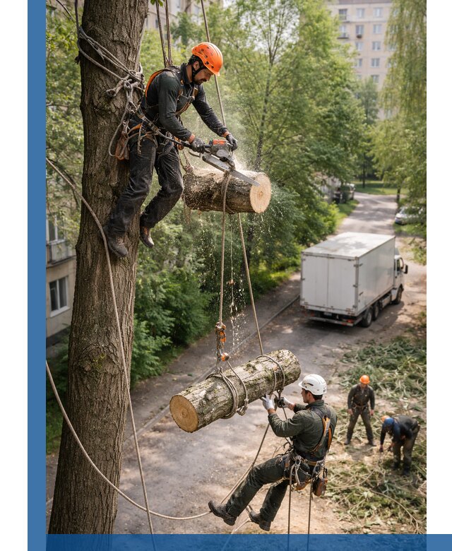 Спил деревьев альпинистами в Балашове, безопасно и без повреждений