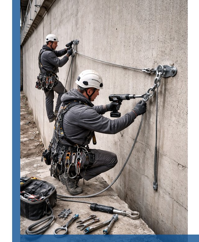 Монтаж анкерных линий высотной безопасности в Балашове