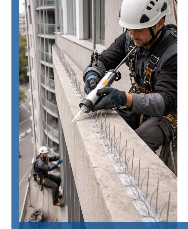 Установка шипов от птиц на фасадах и кровлях в Балашове